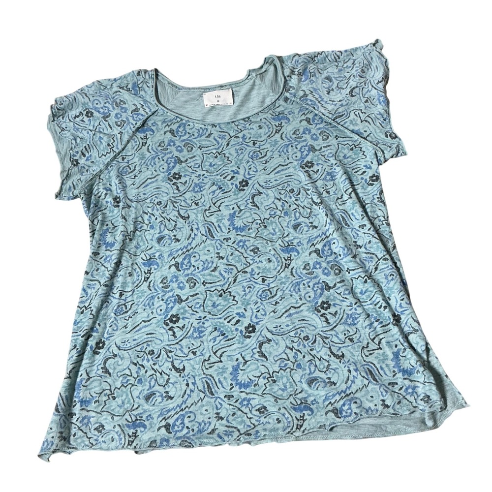 t.la Anthropologie Boho Paisley Floral Tee Womens Medium Blue‎ Short Sleeve Top